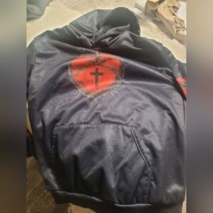 Men's Black and Red Hooded Jacket